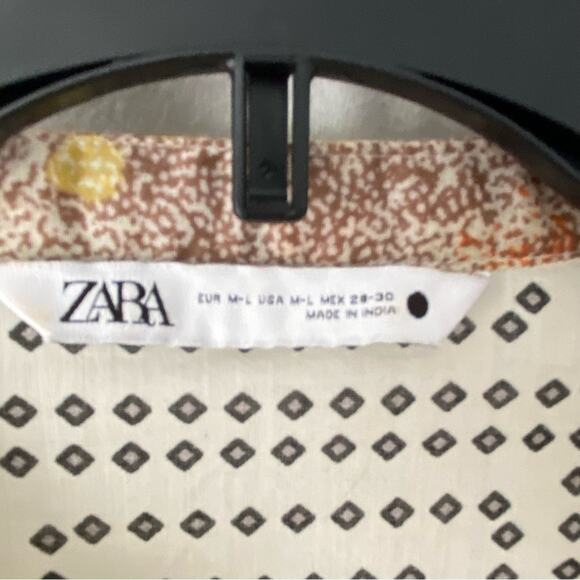 Zara Blogger Favorite Open Tie Front Bohemian Patchwork Blouse size large - Picture 7 of 9